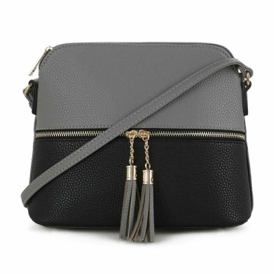 AM3031P-DARK GREY/BLACK DOME VEGAN LEATHER CROSSBODY BAG